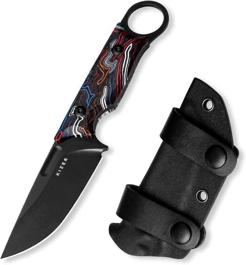 KIZER Cabox Fixed Blade Hunting Knife - 3.36" D2 Steel, G10 Handle with Sheath - Survival & Camping - 1048M1 - Image 1